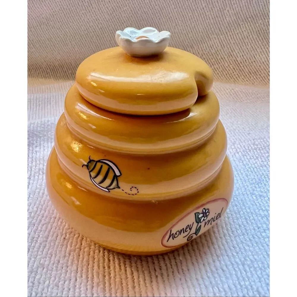 Vintage Honey Miel Beehive Jar Ceramic 3.5